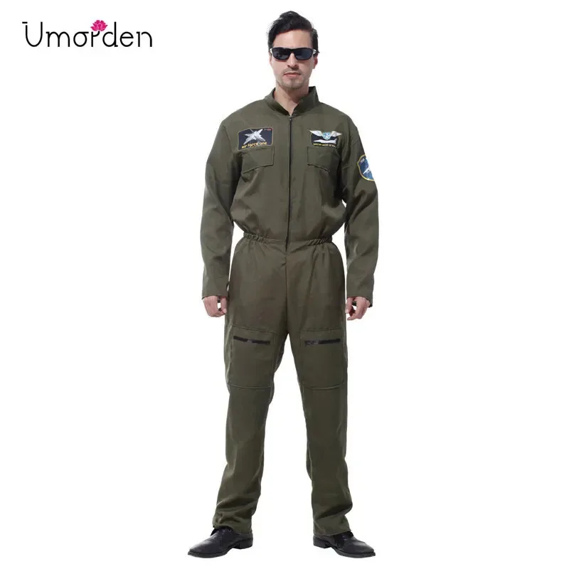 

Umorden Adult Men Air Force Hero Fighter Pilot Costume Cosplay Military Soldier Flight Suit Uniform Jumpsuit