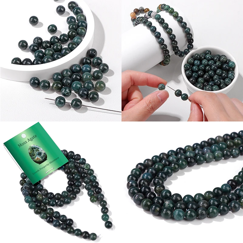 

8mm Natural Stone Beads Green Moss Agates Loose Spacer Beads for Jewelry Making DIY Bracelet Necklace Accessries