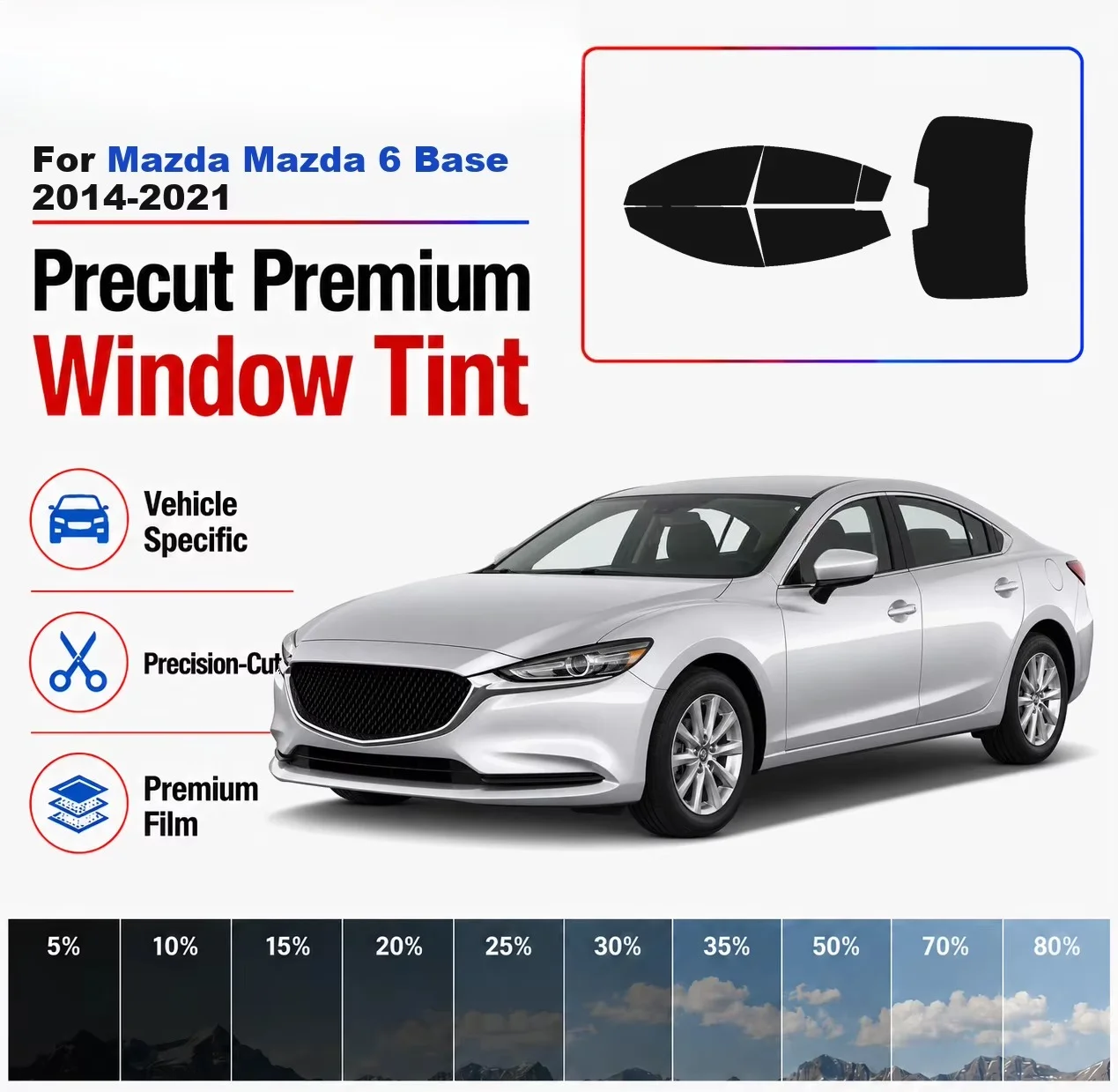 Premium Precut Window Tint Kit Front Rear Windows Rear Windshield For Mazda Mazda 6 Base 2014-2021 Car Solar Nano Ceramic Film