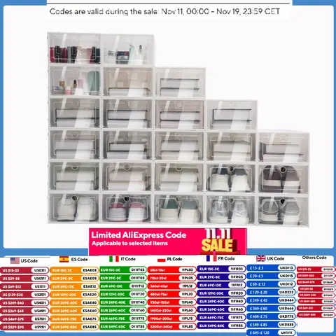 20/24 Pcs Foldable Transparent Shoe Box Simple Plastic Drawer Style Stackable Box Dustproof Free Combination Rack