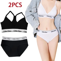 Fashion Women Underwear Set Pure Cotton Sponge Pad Bra with Panty Sports Vest And Briefs