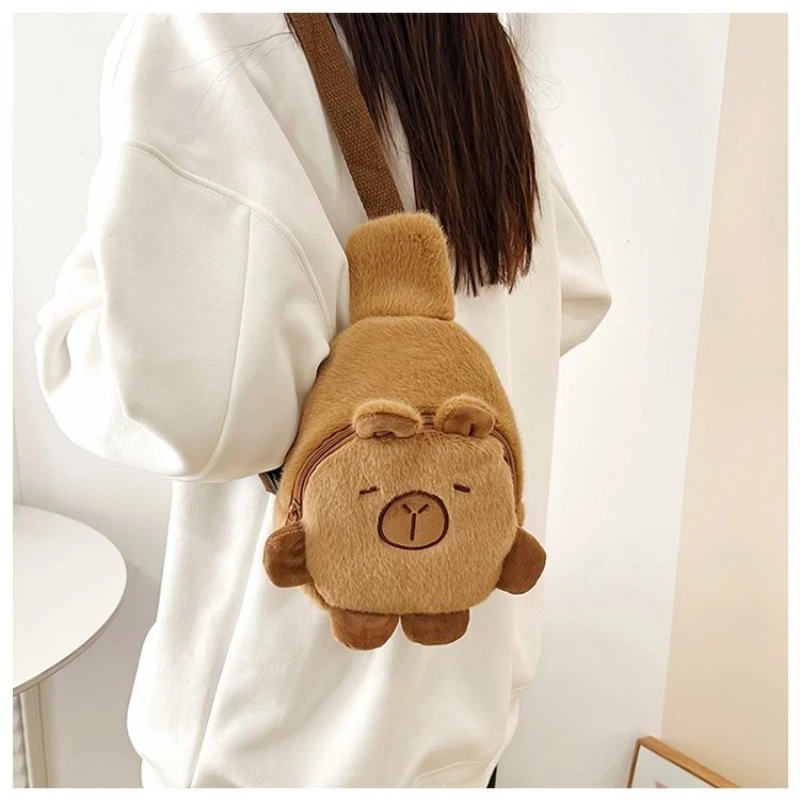 Kawaii Capybara Pluche Schoudertas Dagelijks Alles-in-één Opslag Leuke Cartoon Zachte Borsttas Mobiele Telefoon Tas Wintercadeaus voor Student