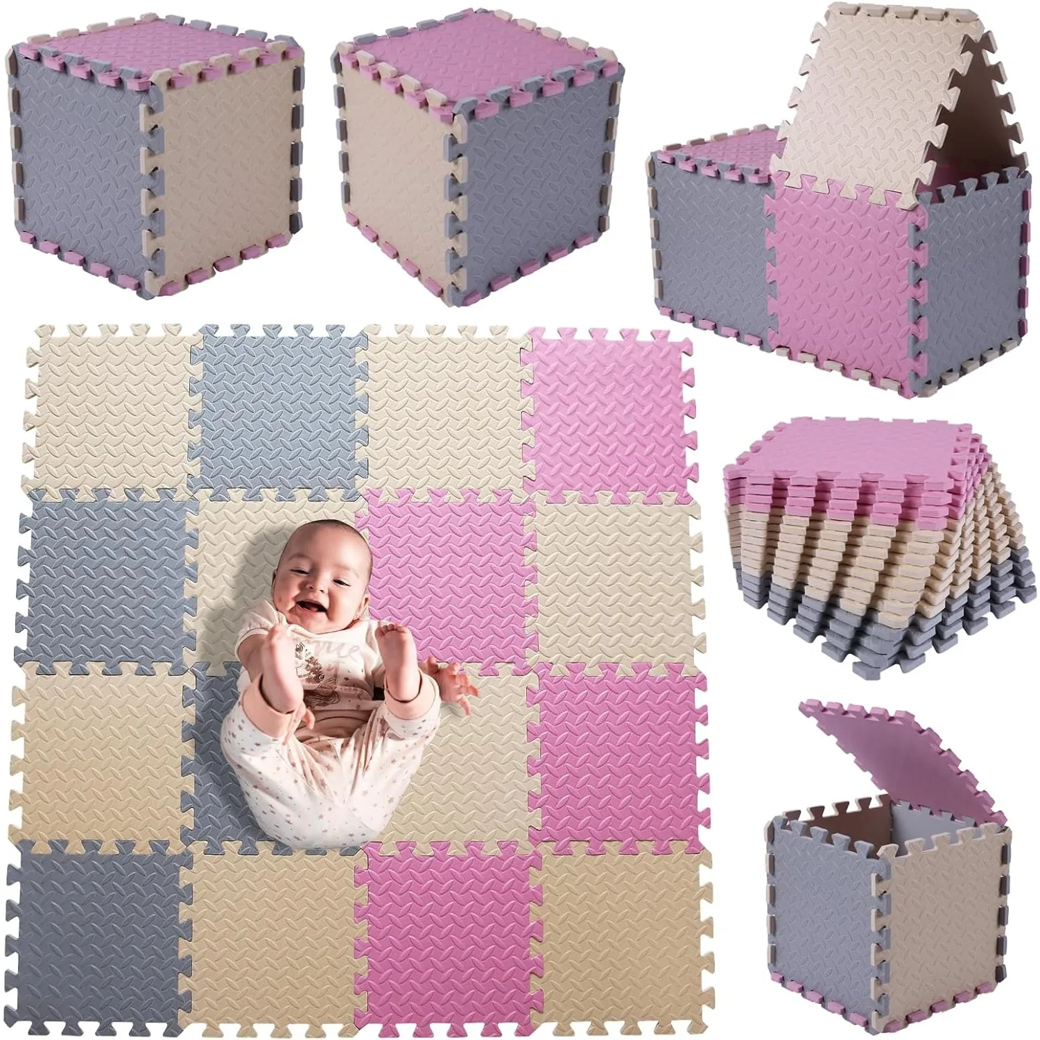 

8-Piece 2.5cm Thickened Baby Puzzle Mats Non-Slip Washable Reusable Foam Children's Play Mats Floor Protective Decorative Mats