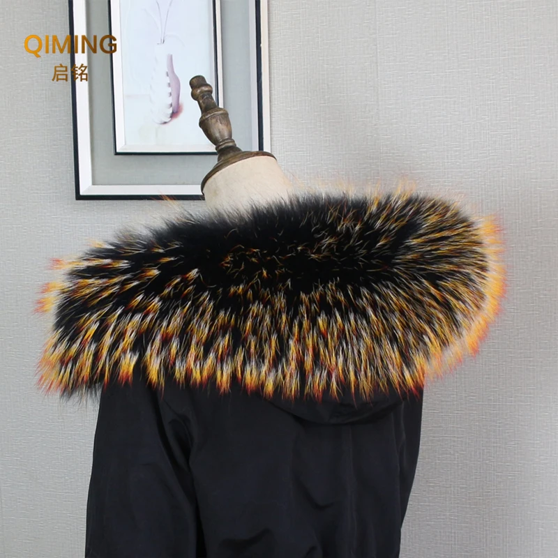 Winter 100% Real Fur Collar Natural Raccoon Fur Scarf Women Luxury Coat Trim Hood Decor Accessories Warm Scarves Fashion Shawl