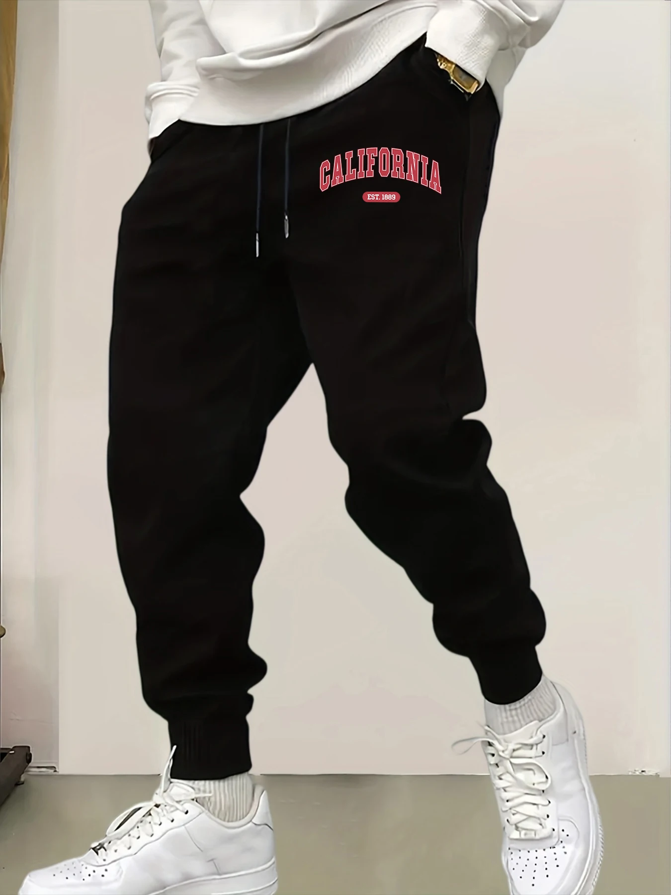 

California Est 1889 Creative Letter Design Man'S Sweatpants Casual Warm Britches Sports Street Long Pants Soft Hip Hop Trousers