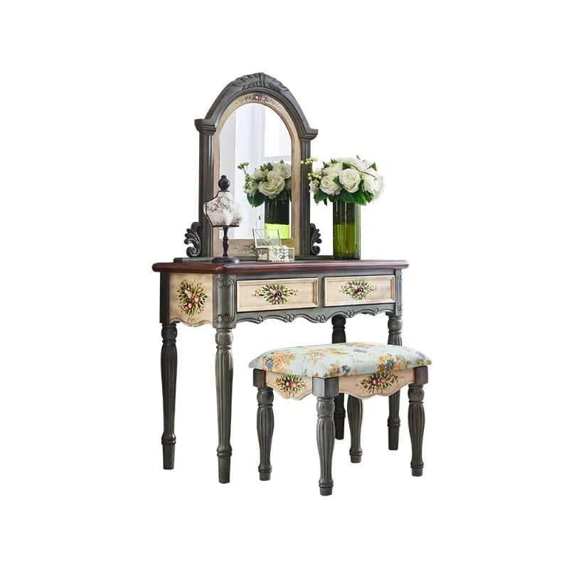 

Американский столик для макияжа, стол для спальни, встроенный столик для макияжа, маленькая квартира, ретро, мебель для хранения из цельного дерева, мебель для главной спальни