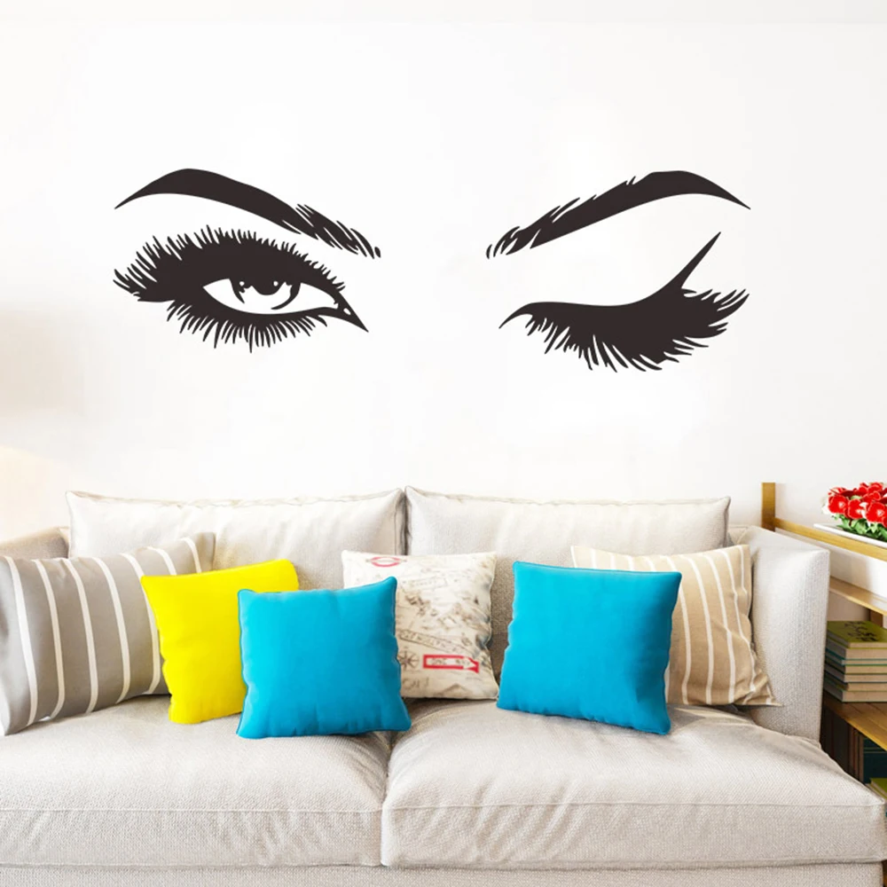 Eye Wall Sticker Art Lash Girl Eyelash Decor Beauty Salon Decal, Can be used on walls, doors, Eco friendly and easy to clean