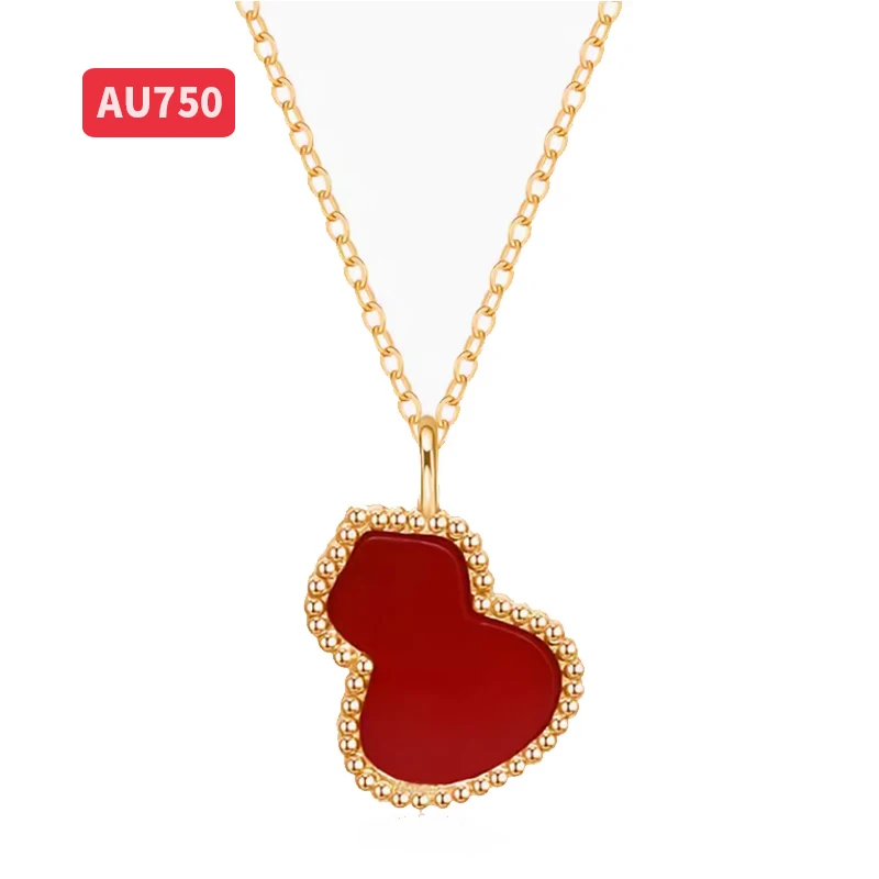 

Real 18K gold necklace red gourd agate pendant gold color au750 pendant