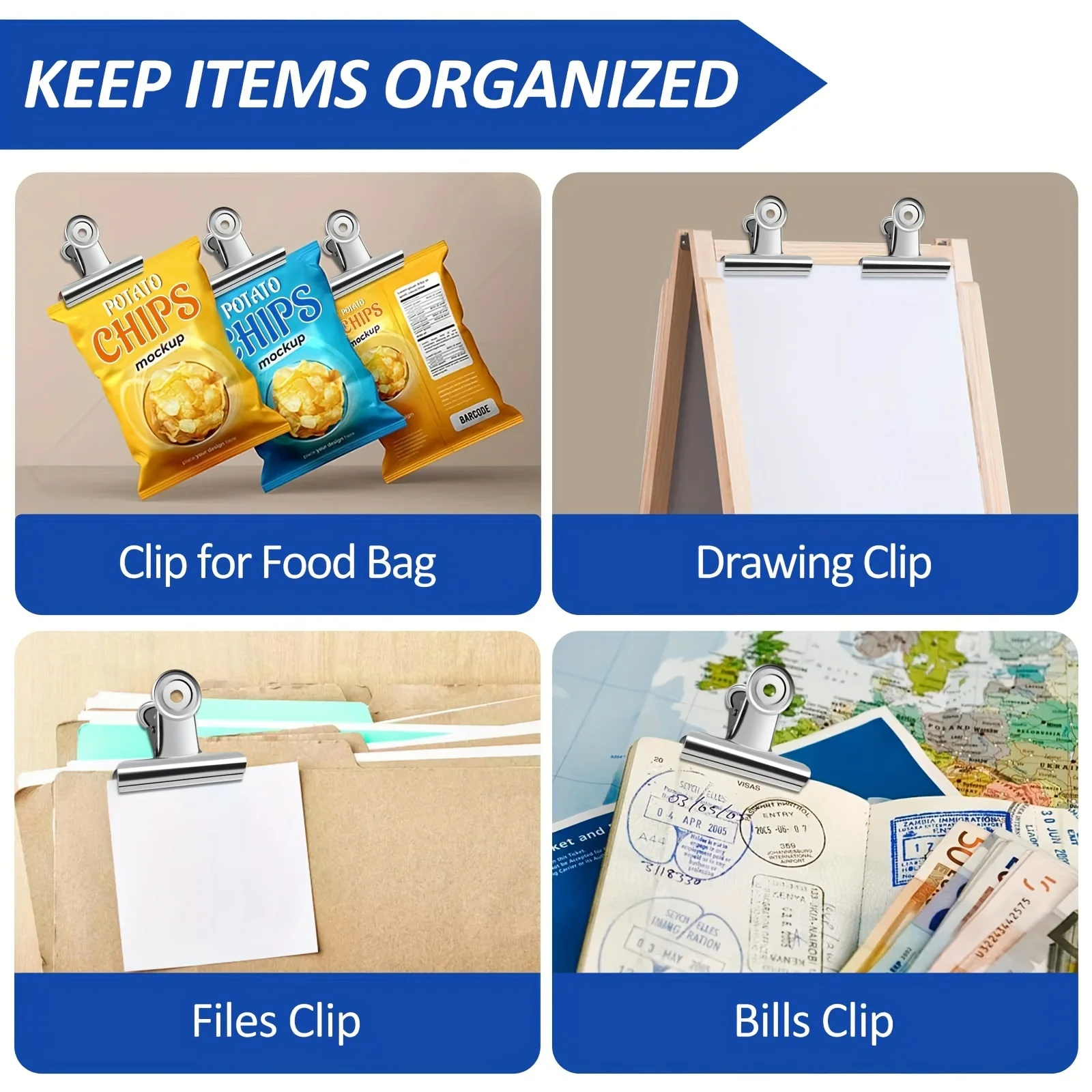 6pcs Chip Clips Bag Clips Food Clips Multi-functional Metal Clamp Paper Clips Strong Binder School Office Household Supplies