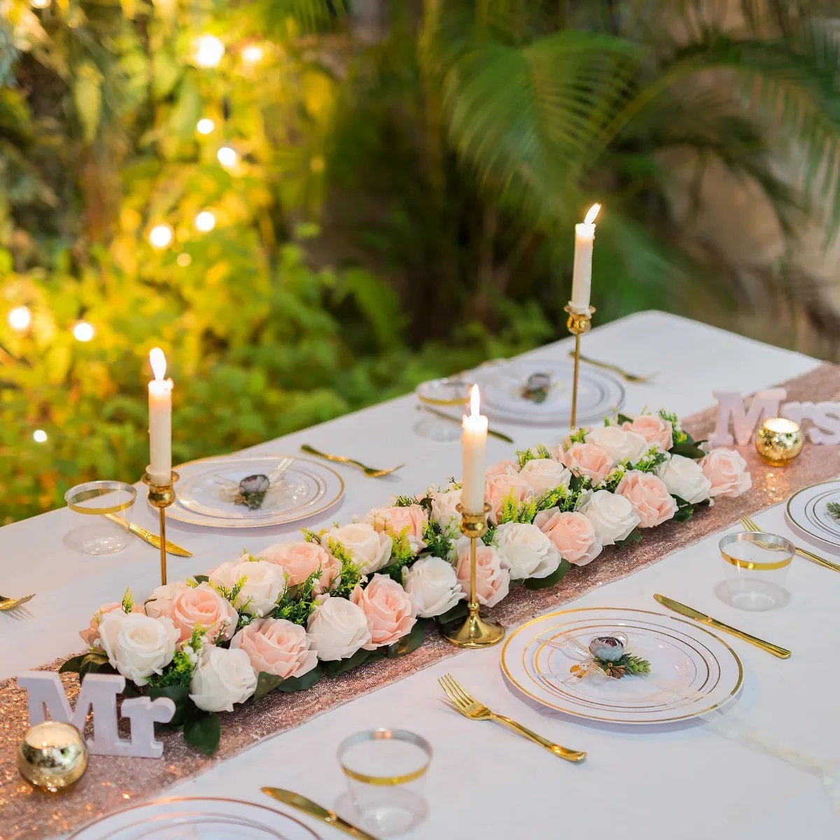 

2 件套 Wedding Dining Table Flower Centerpiece Floral Wedding Centerpieces for Tables Runner Artificial Rose Flowers