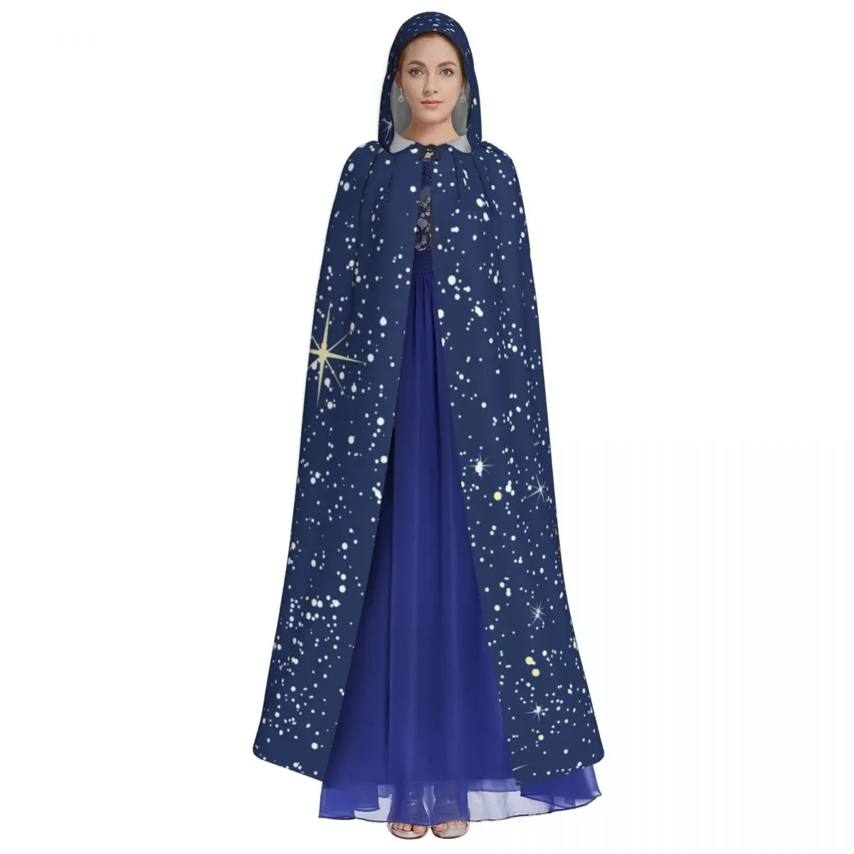 Unisex Adult Bright Starry Night Cloak with Hood Long Witch Costume Cosplay