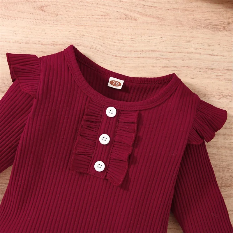 Infant Toddler Baby Girl Fall Winter Outfits Long Sleeve Romper Knitted Bodysuit with Plaid Skirt 2Pcs Christmas Outfits