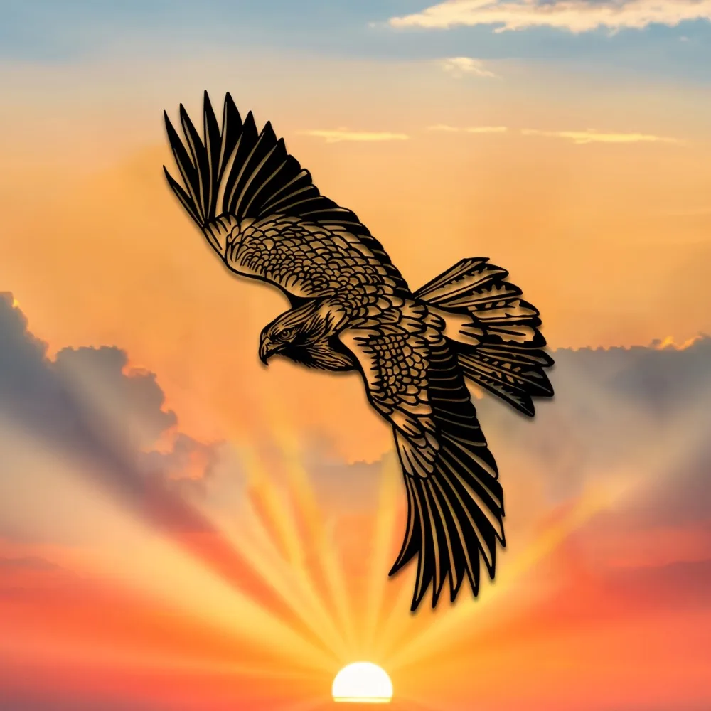 CIFBUY Iron Wall Art Eagle Silhouette Metal Waterproof Sculpture For Home Sunset Hanging Decor Majestic Gift