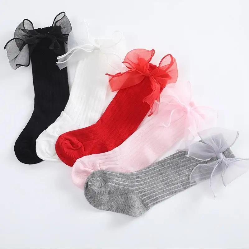 

Suefunskry Baby Girls Calf Socks, Elastic Bowknot Soft Lightweight Knee-high Socks Long Tube Socks 0-3Years
