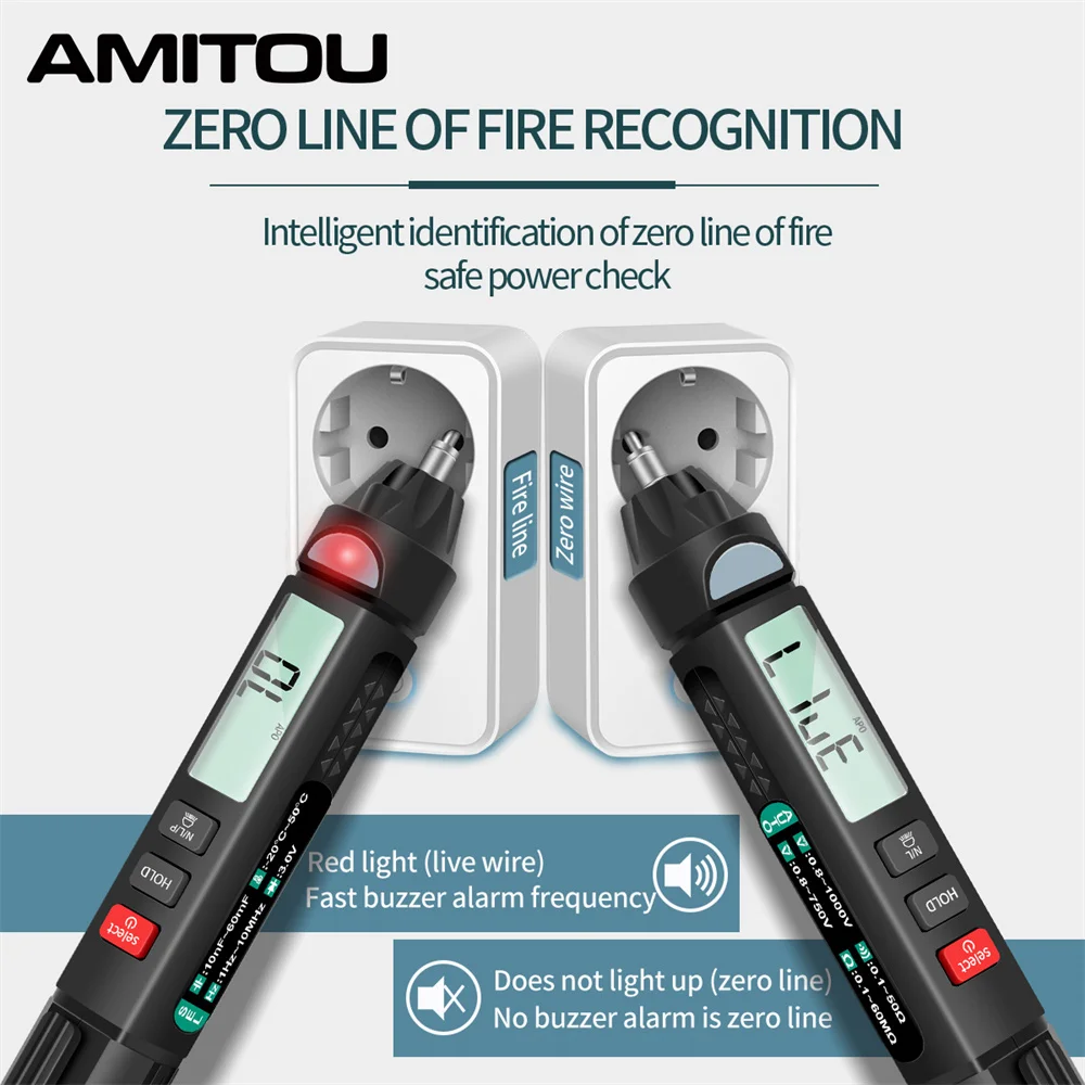 AMITOU A3007 قلم متعدد 6000 التهم المهنية الرقمية NCV التيار المتناوب/تيار مستمر الجهد أوم ديود تستر الذكية القلم نوع كاشف جهد