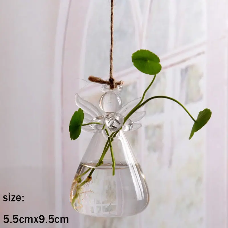 Cute Glass Angel Shape Flower Plant Hanging Vase Home Office Wedding Decor Clear Glass Flower Plant Angel