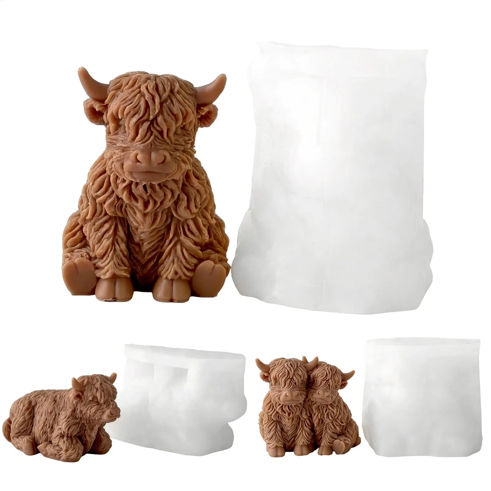 Highland Cow Silicone Mold Reusable 3D Cute Animal Casting Mould Farmhouse Decor DIY Epoxy Resin Soap Candle Making Tool