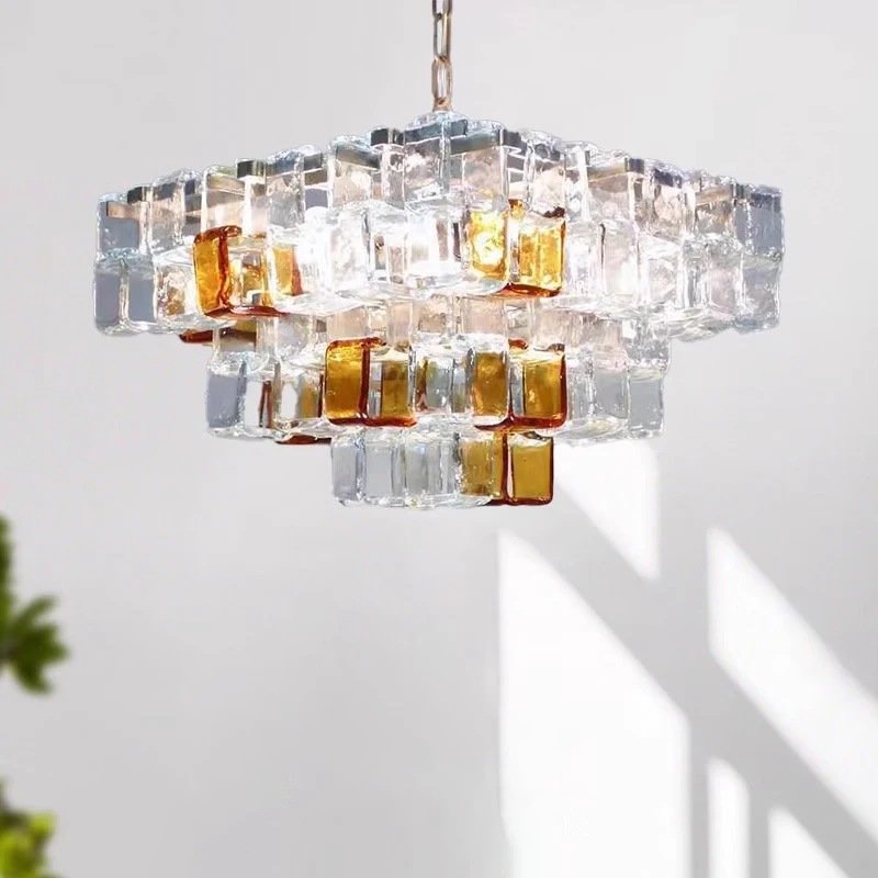 Luxury Clear Glass Square LED chandeliers, lustre Living Room, Bedroom, Dining Room Home Lighting Decorative Ceiling Lights.