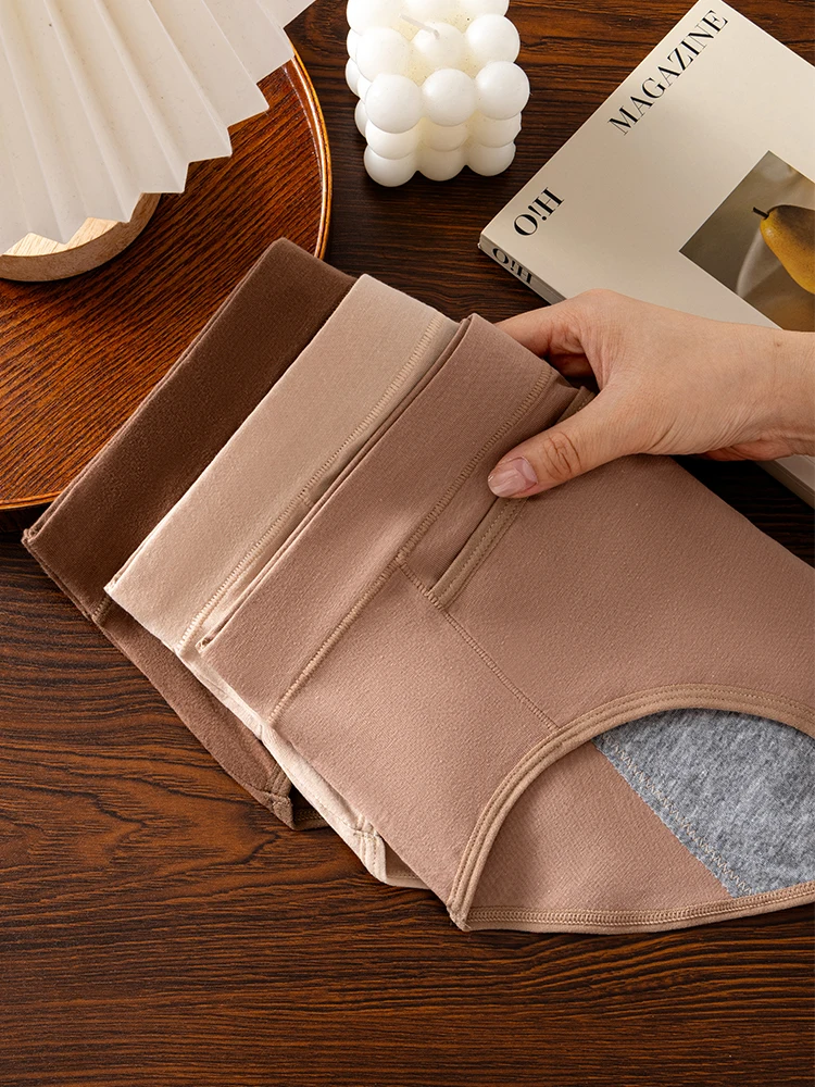 Hotcom Women's Fashionable Autumn Winter Period Underwear High Waist Triangle Safety Pant Large Size Leaking Proof 3Pcs