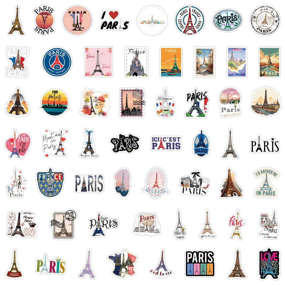 França Paris Viagens Cenário Adesivos, Torre Eiffel Comemorar Decalques, DIY Laptop, Guitarra, Bicicleta, Brinquedo das crianças, 10Pcs, 30 Pcs, 50 Pcs, 110Pcs