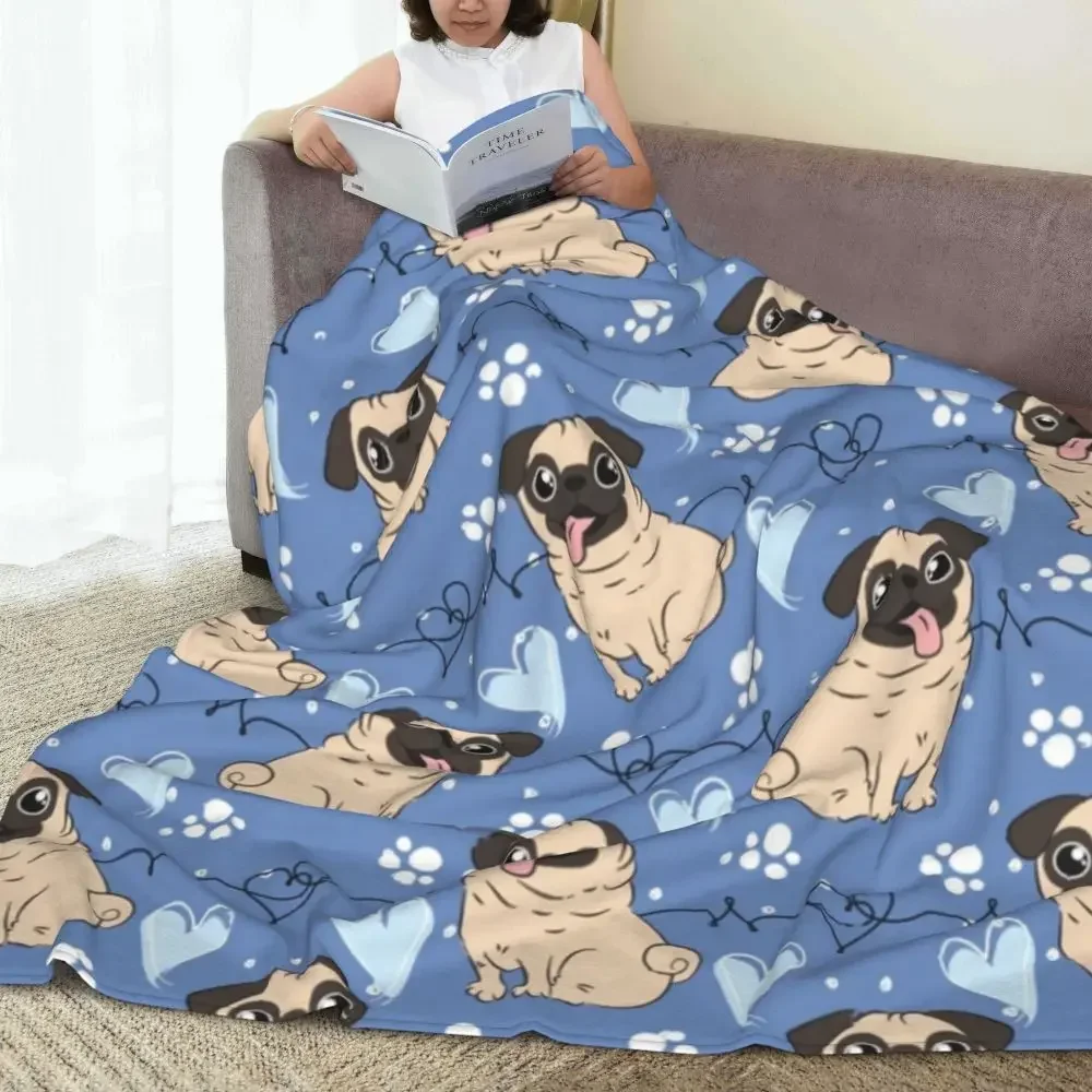 

Pug Dog Flannel Blanket Animal Warm Soft Throw Blanket for Living Room Camping Printed Bedspread Sofa Bed Cover