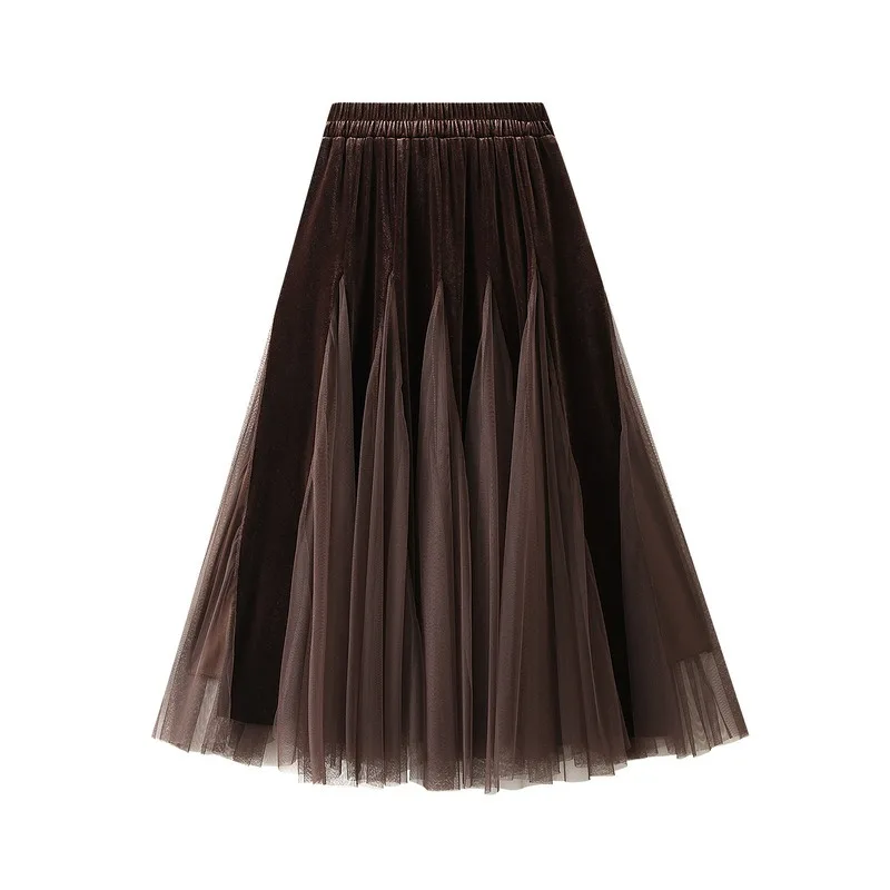 1pcs Autumn/Winter Half-Dress,Women's Mid-Length High-Waisted Slimming Wide-Area Mesh Skirt,Versatile Half-Dress