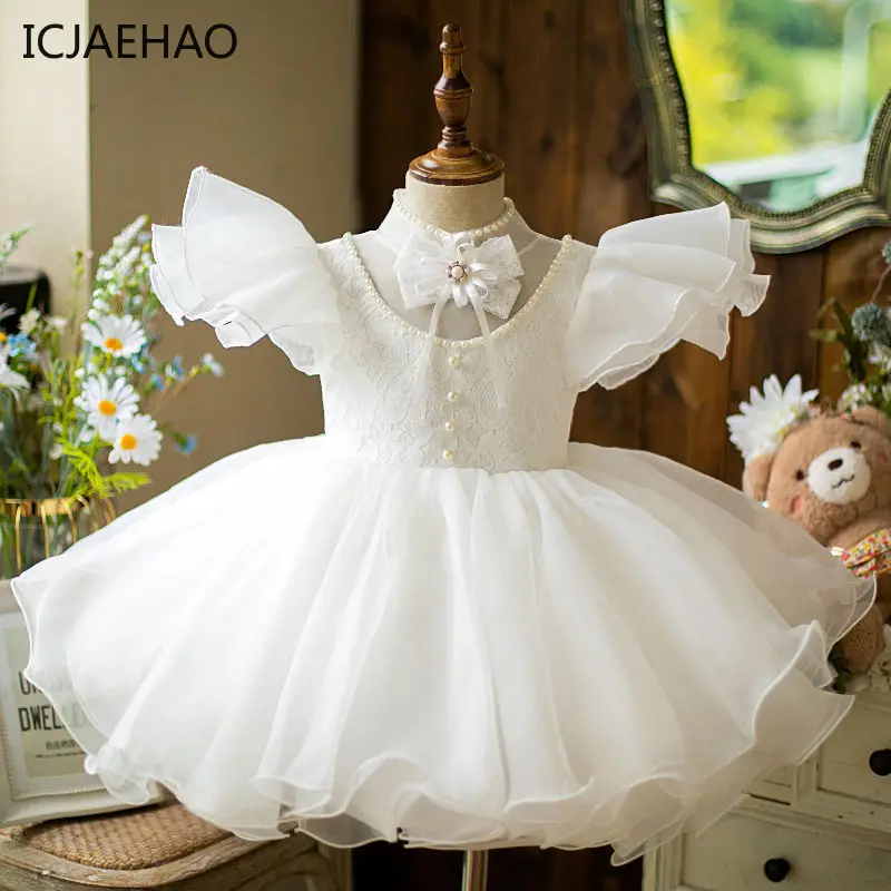 

ICJAEHAO 2024 Children Modest Trendy Clothes High End Fashion Girl Wedding Beading Princess Birthday Party Bridesmaid Dress