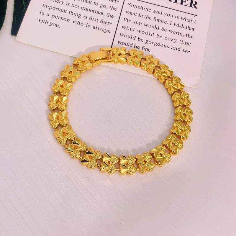 

Luxury 100% Real 24K Gold Bracelet For Women, Vintage Heart Lucky Money Attract Wealth, Retro Charm Bangle