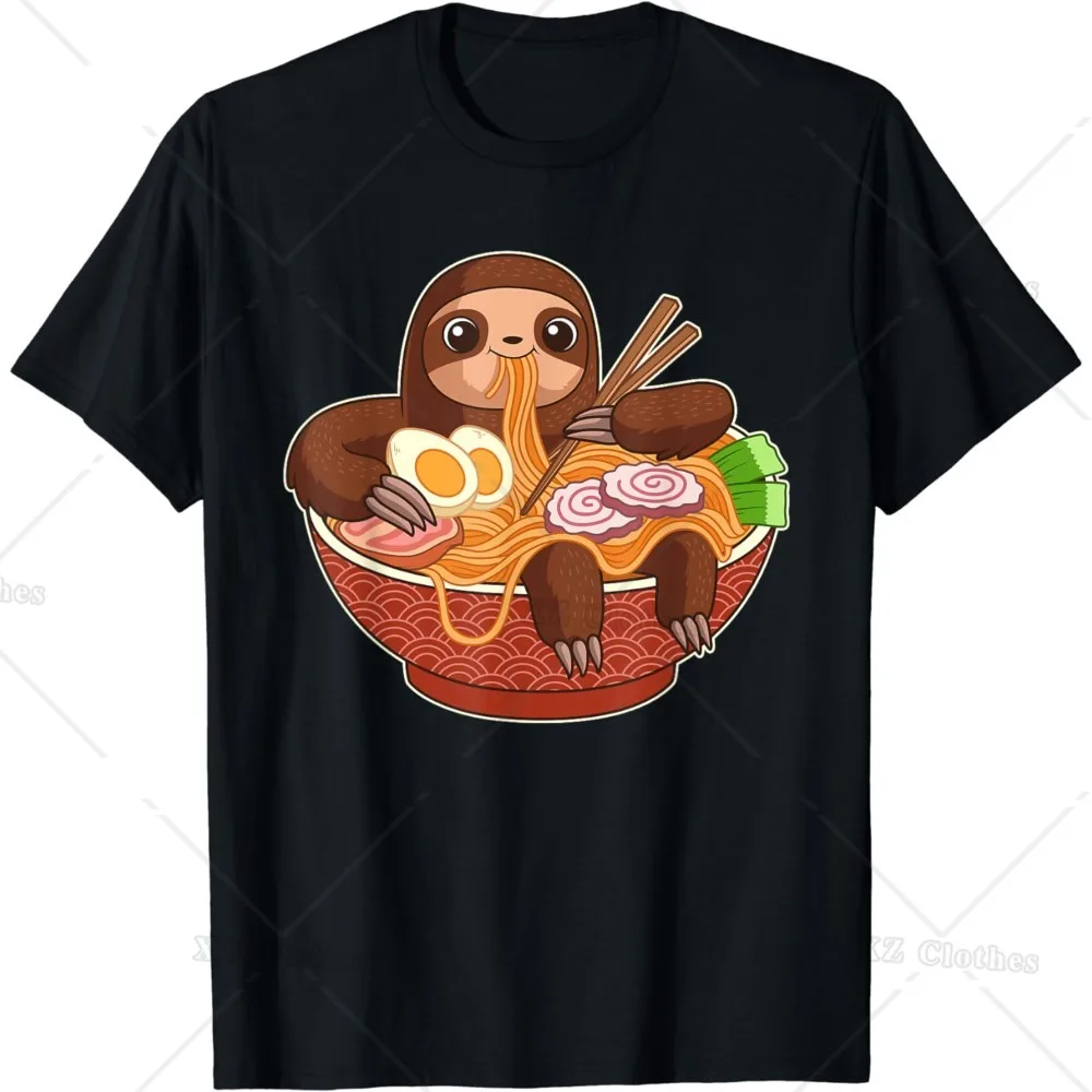 Cute Animal Sloth Earing Ramen T-Shirt for Women Men Boys Girls