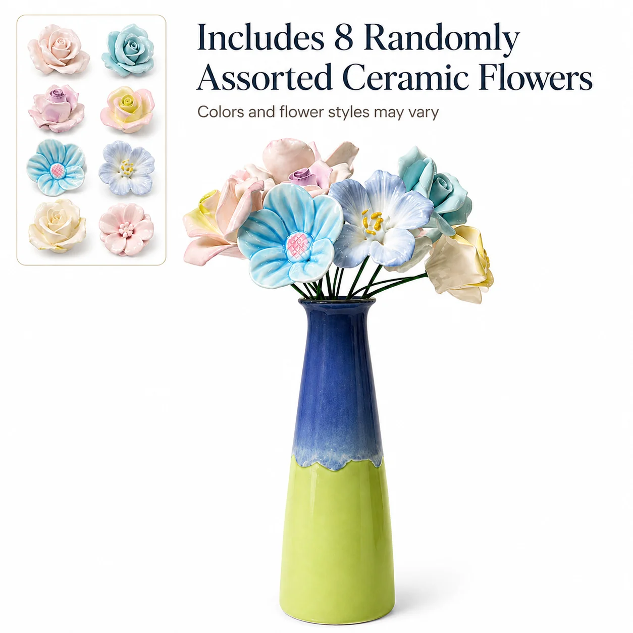 

2026 Nordic Creative Ceramic Vase with Flowers Set Modern Aesthetic Blue Green Flower Pot Zero Maintenance Eternal Bloom Wedding