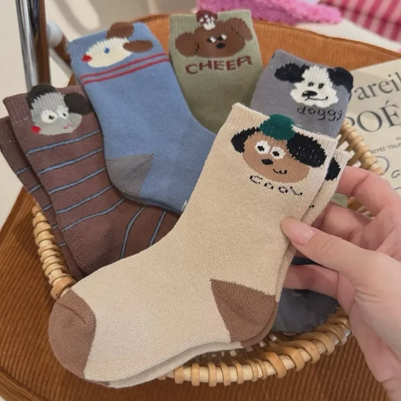 الشتاء الخريف 5 أزواج الكرتون جرو سميكة الدافئة نحى الأطفال الفتيان الجوارب رسالة لينة لطيف الرياضة جوارب مريحة للأطفال الأولاد
