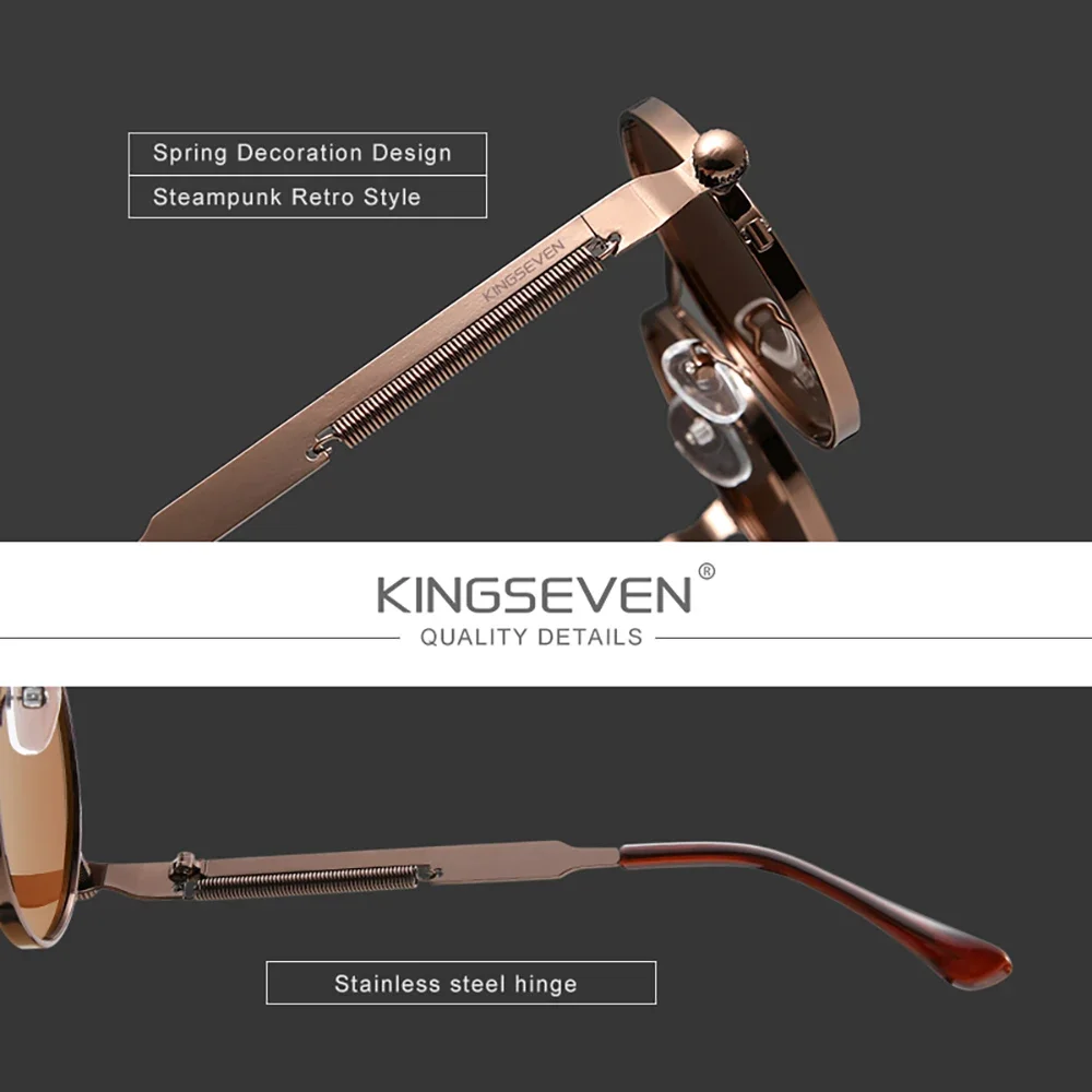 KINGSEVEN النظارات الشمسية المستديرة Steampunk ريترو خمر الرجال نظارات نسائية الاستقطاب UV400 نظارات واقية القيادة السببية نظارات #4