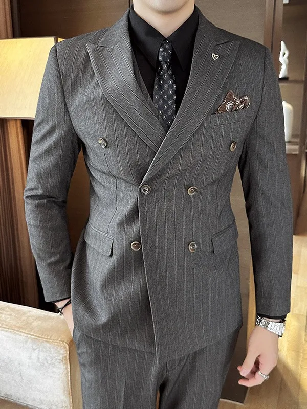 

L7398 Men's striped double-breasted business suit