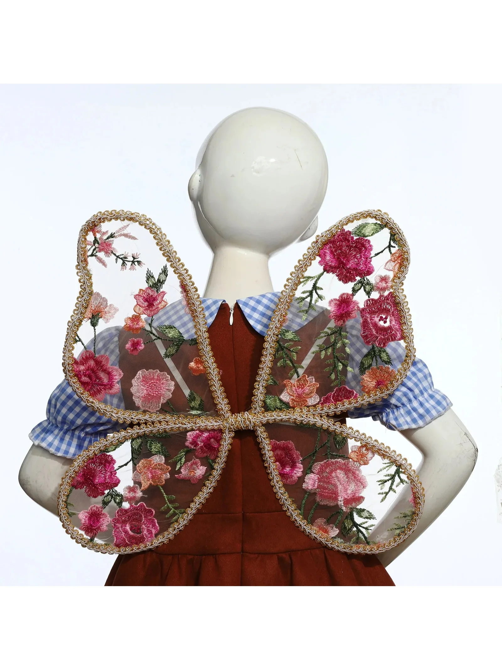 Ailes brodées de fleurs de papillon avec baguette de fée pour adultes et enfants, Costume d'halloween, accessoires de photographie pour fête d'anniversaire, aile de fée