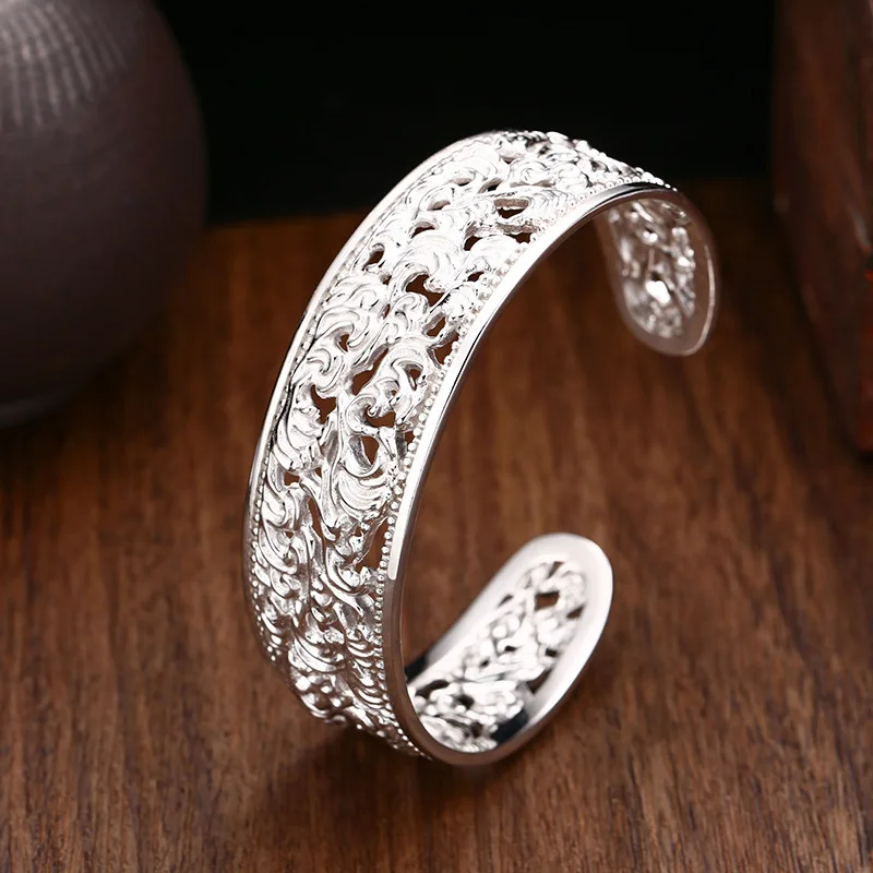 S925 Sterling Silver Bracelets for Women Men New Fashion Platinum Plated Hollow Eternal Rattan Bangle Punk Jewelry Wholesale