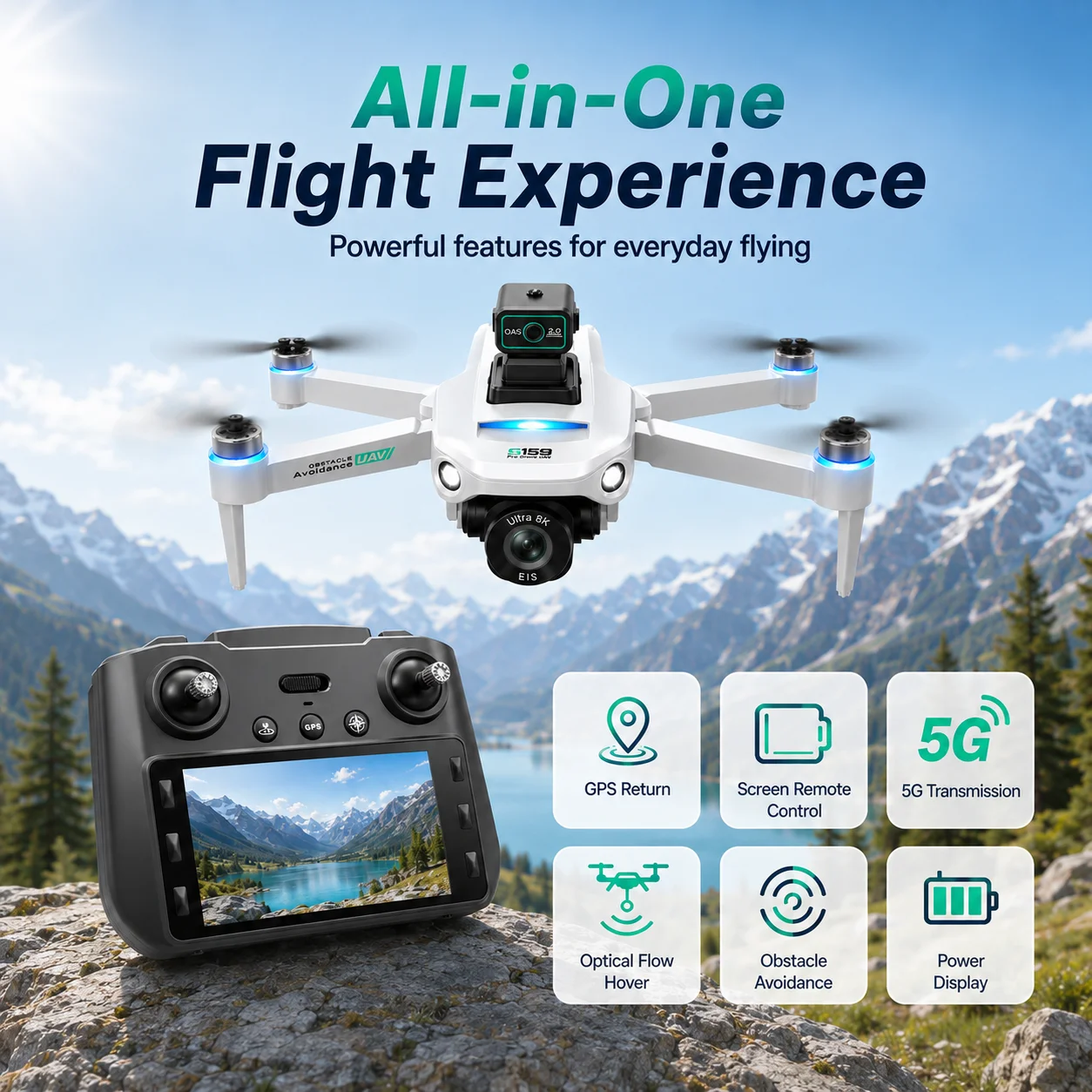 Drone GPS Intelligent Obstacle Avoidance HD Dual Camera 5G Screen Remote 5G Image Transmission 2KM Flight Distance 25Mins Flight Time Brushless RC Drone - view 6