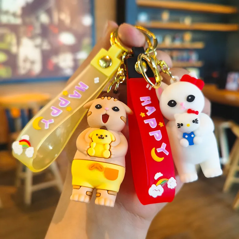 Mofusand X Sanrio Shark Cat Cos Sanrio พวงกุญแจ Kuromi Cinnamoroll ตัวเลขตัวละครของเล่นเครื่องประดับตุ๊กตาแฟนเด็กของขวัญ Key Ring