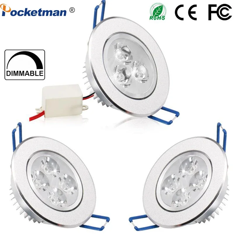 Downlight de teto LED regulável, lâmpada embutida redonda, quarto, cozinha, interior, luz spot, 9W, 12W, 15W, AC 85-265V