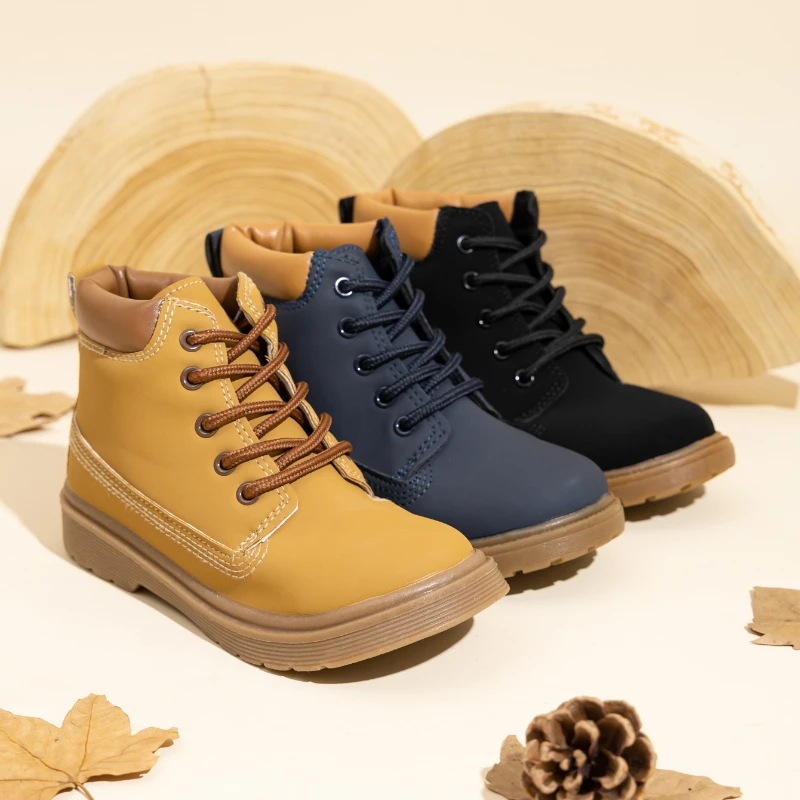 

2025 New Kids Causal Ankle Boots Autumn Patchwork Boys Fashion Leather Boots School Trend Children's Boots Round-toe Versatile
