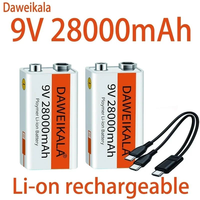 2024 9V battery 28000mAh li-ion Rechargeable battery Type-C Battery 9v for Multimeter Microphone Toy Remote Control KTV use