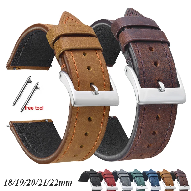 Vintage Watch Strap Quick Release Cowhide Watchband 18mm 19mm 20mm 21mm 22mm Bracelet Men Women Smart Watch Strap Accessories