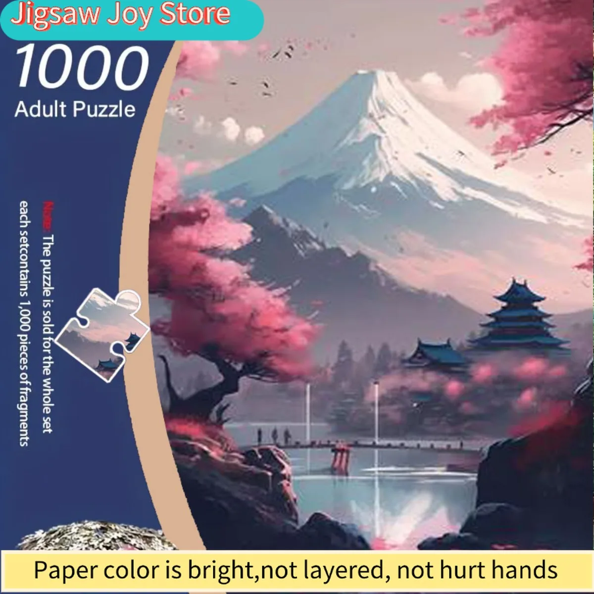 

Adult Jigsaw Puzzle - Chinese Landscape with Pink Flower Sea, Fantasy Mountains & Ancient Pavilions - Large Rectangular Box w