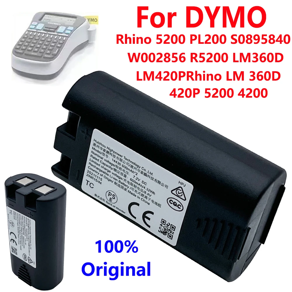 100% Original 600mAh Printer Battery For DYMO Rhino 5200 PL200 S0895840 W002856 R5200 LM360D LM420PRhino LM 360D 420P 5200 4200