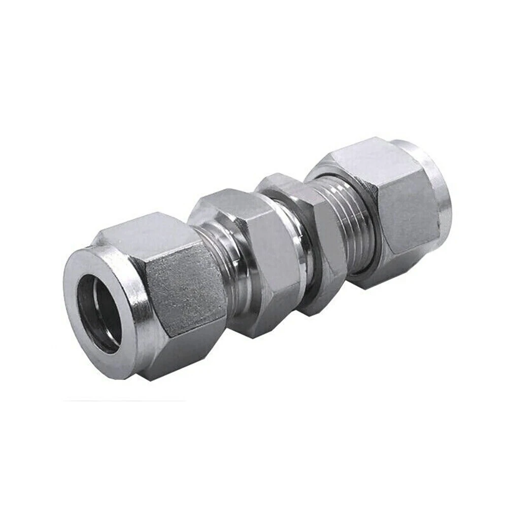 Tube OD Double Ferrule 6mm Compression Fitting Bulkhead Connector Stainless Steel 304 Heavy Duty High Temperature Range