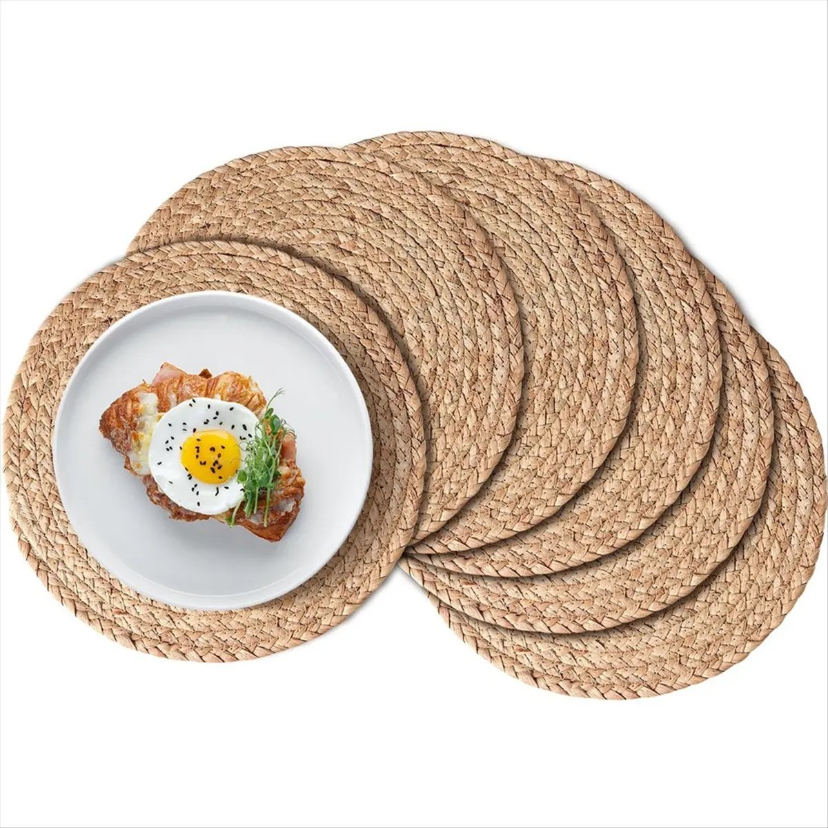 2026 Trend Round Woven Placemats Set of 6, Boho Rattan Place Mats, Farmhouse Weave Circle Table Mats, for Dining Table Decor