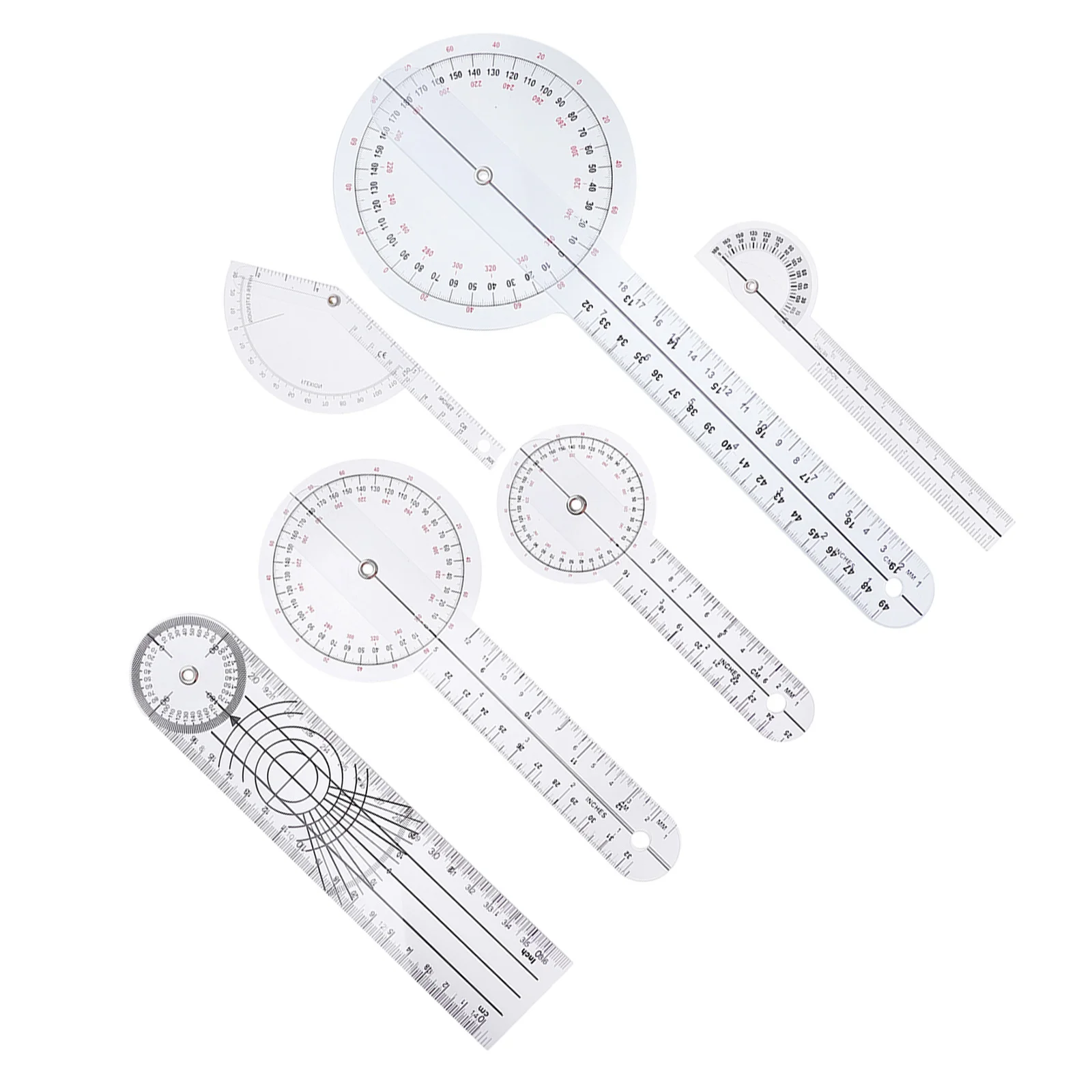 

6Pcs Medical Plastic Goniometer Set 360 Degree Rotary Spinal Finger Protractor Angle Ruler for Physical Therapy Joint