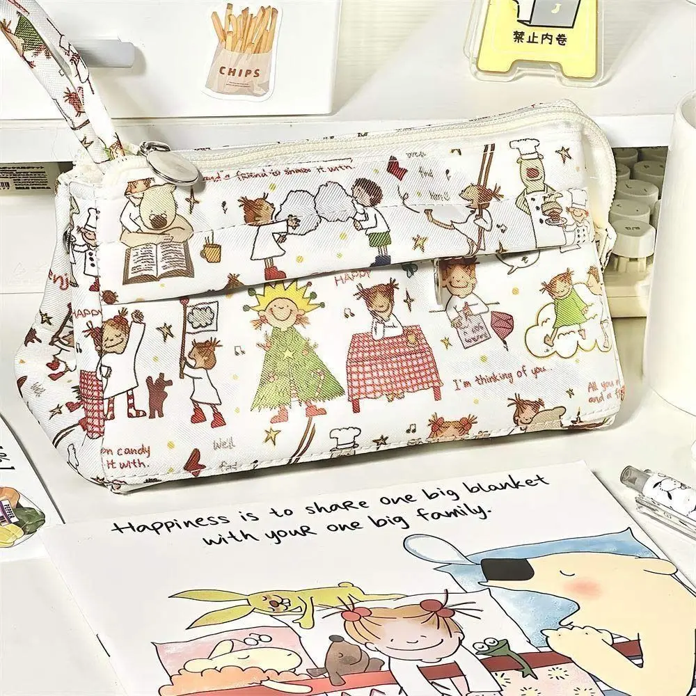 Bolsa de papelaria portátil de camada dupla para meninas, Cute Puppy Pen Box, alta qualidade, grande capacidade, resistente a sujos, escola e escritório