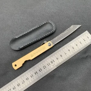 Higonokami Japanese Mini Pocket Folding Knife VG10 Damascus Steel Camping Hunting Copper Handle Knives Outdoor Survival EDC Tool 6 best sales damascus knife original - №1
