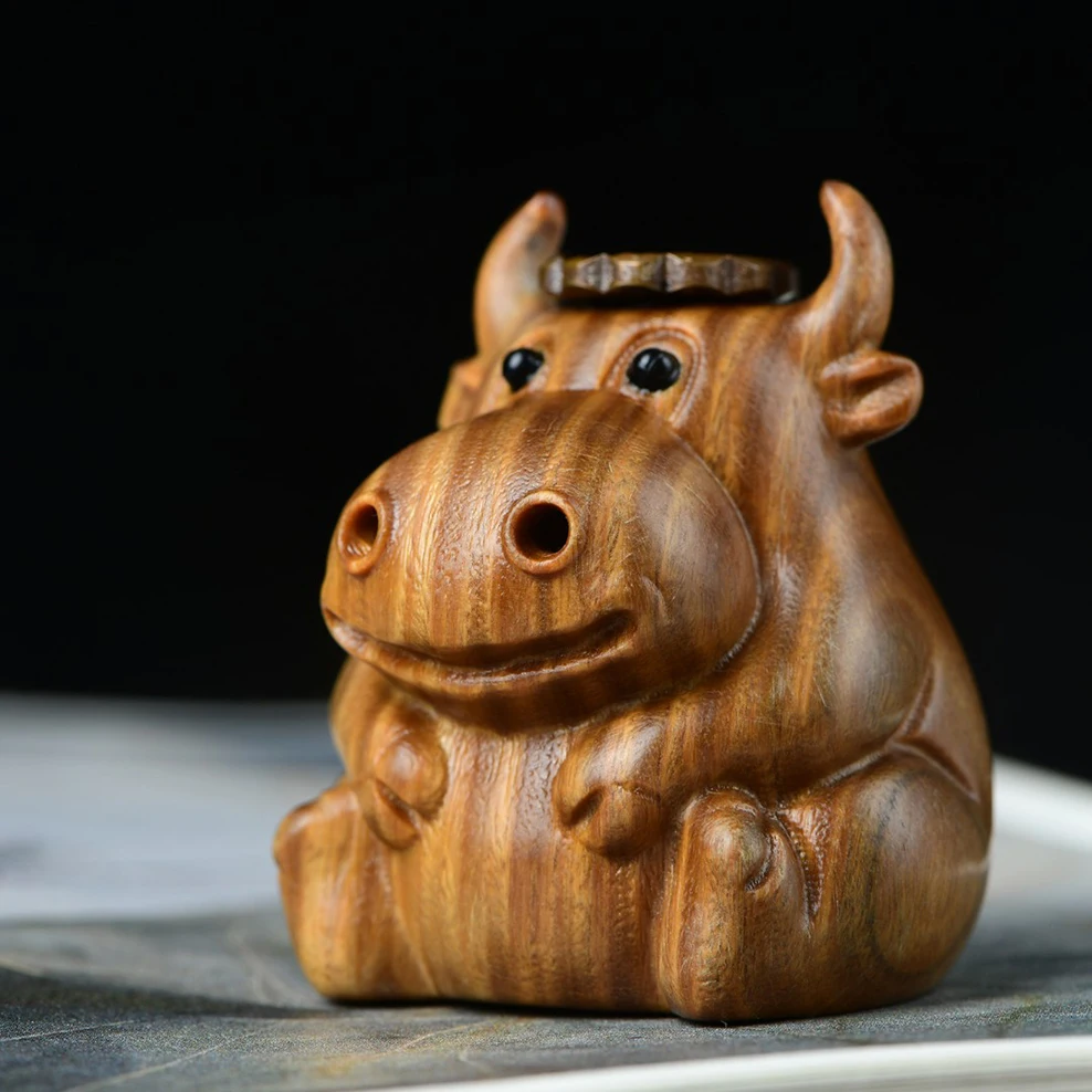 Back-Flow Incense Burner Green Sandalwood Carving Lovely Calf Backflow Aroma Stove Smoke From Nostrils Cute Animal Ornaments