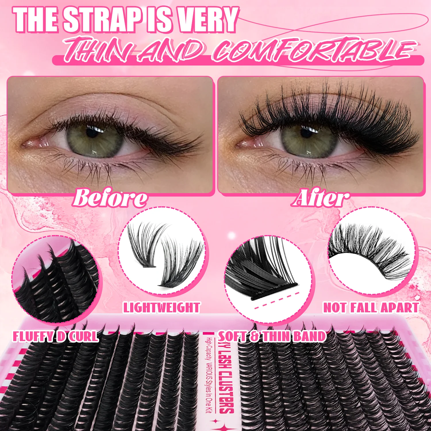 Kit de racimo de pestañas, 740/800 Uds., longitudes mixtas, extensiones de pestañas ultraligeras e impermeables, maquillaje Natural diario o aspecto Glam dramático